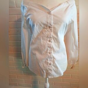 White wide V Neck/ Off thr Shoulder Cotton Blouse